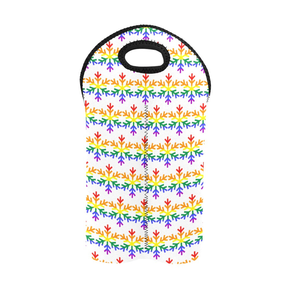 Rainbow Pride Flag Snowflake 2-Bottle Neoprene Wine Bag