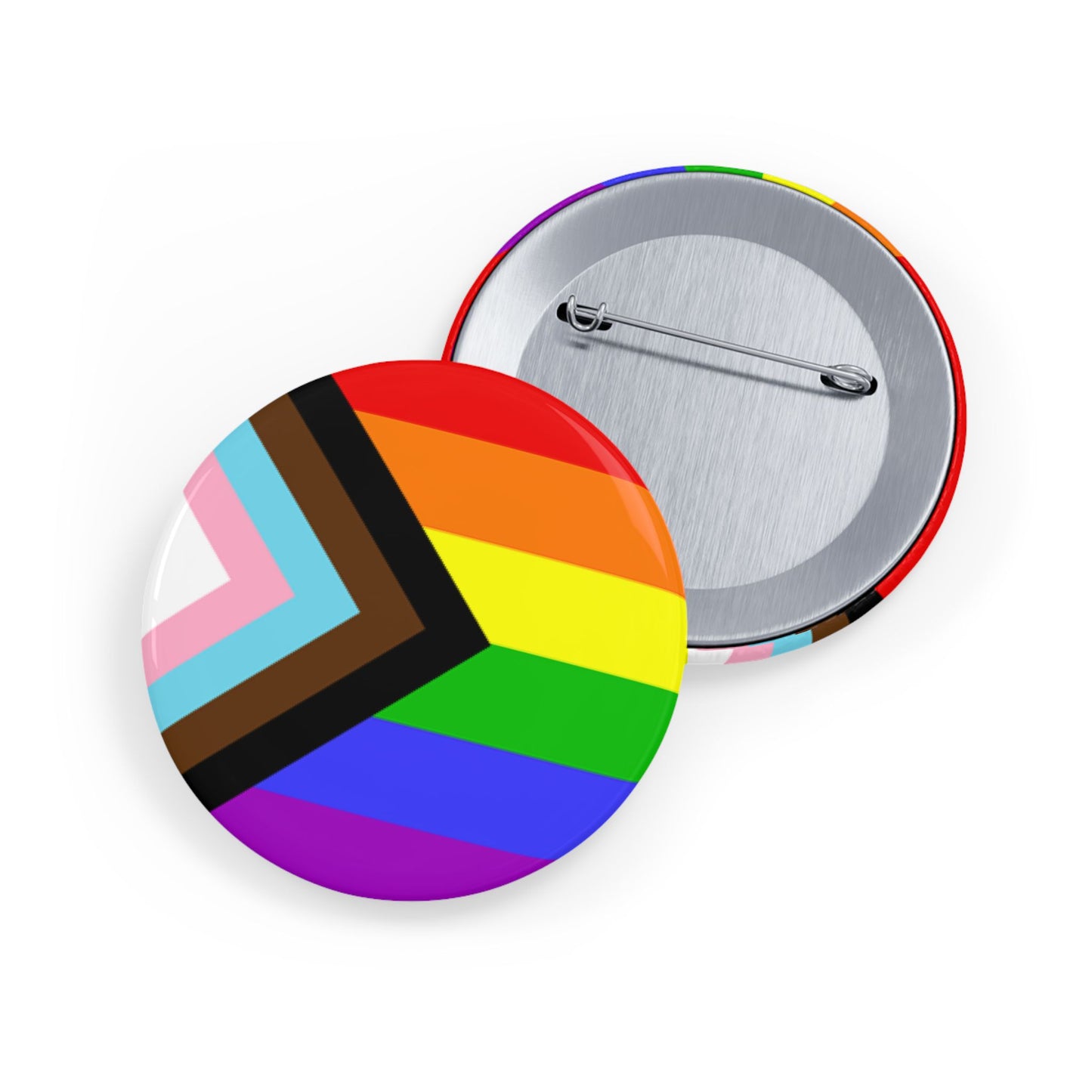 Progress Pride Flag Round Pins - Multiple Sizes