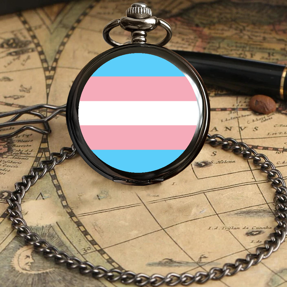 Transgender Pride Flag Round Pocket Watch