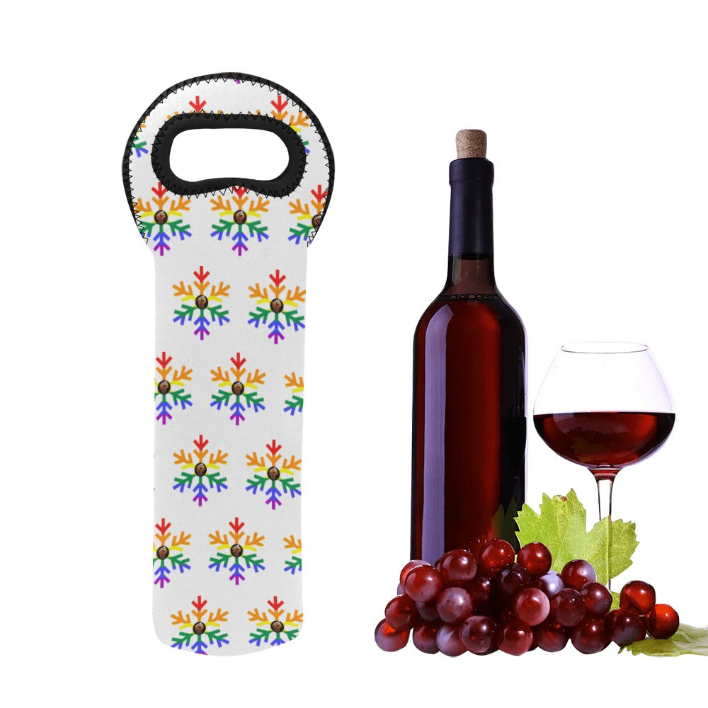 QPOC Pride Flag Snowflake Neoprene Wine Bag