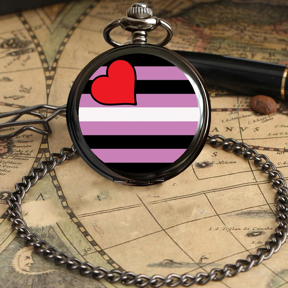 Leather Girl Pride Flag Round Pocket Watch