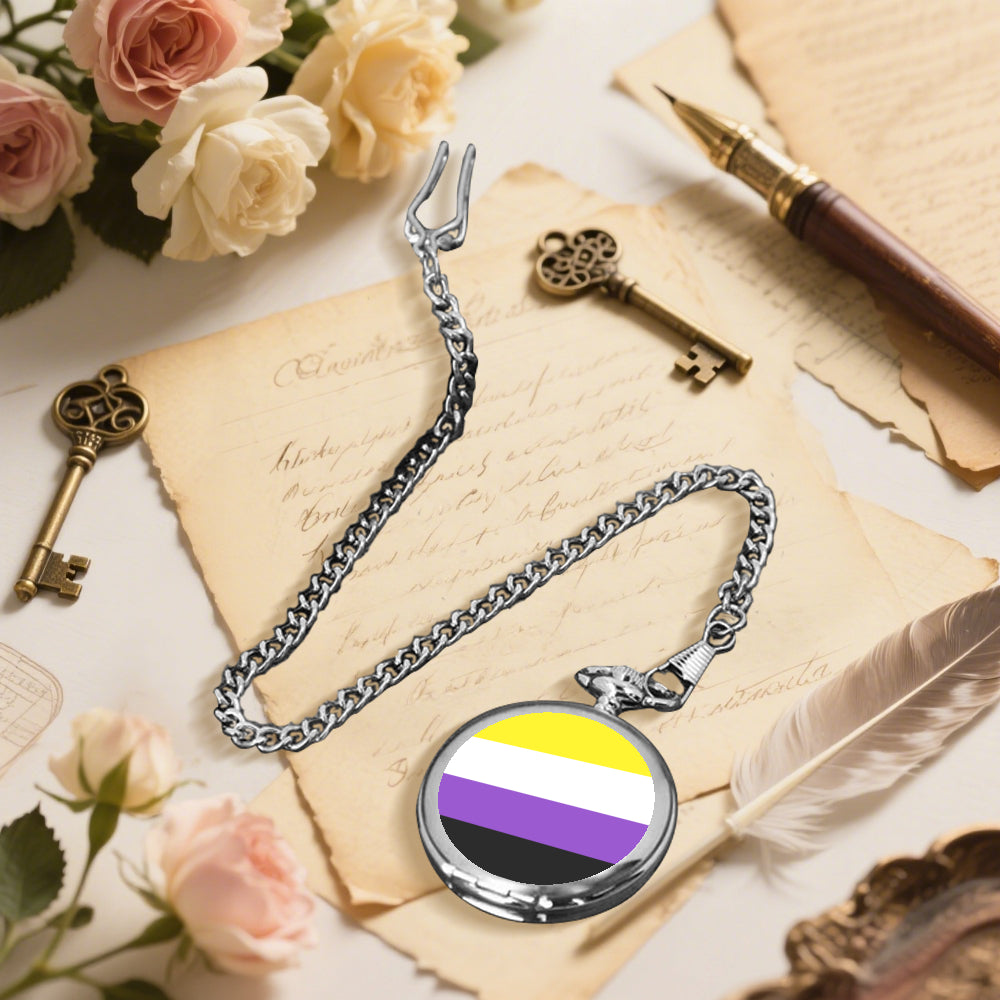 Non-Binary Pride Flag Round Pocket Watch