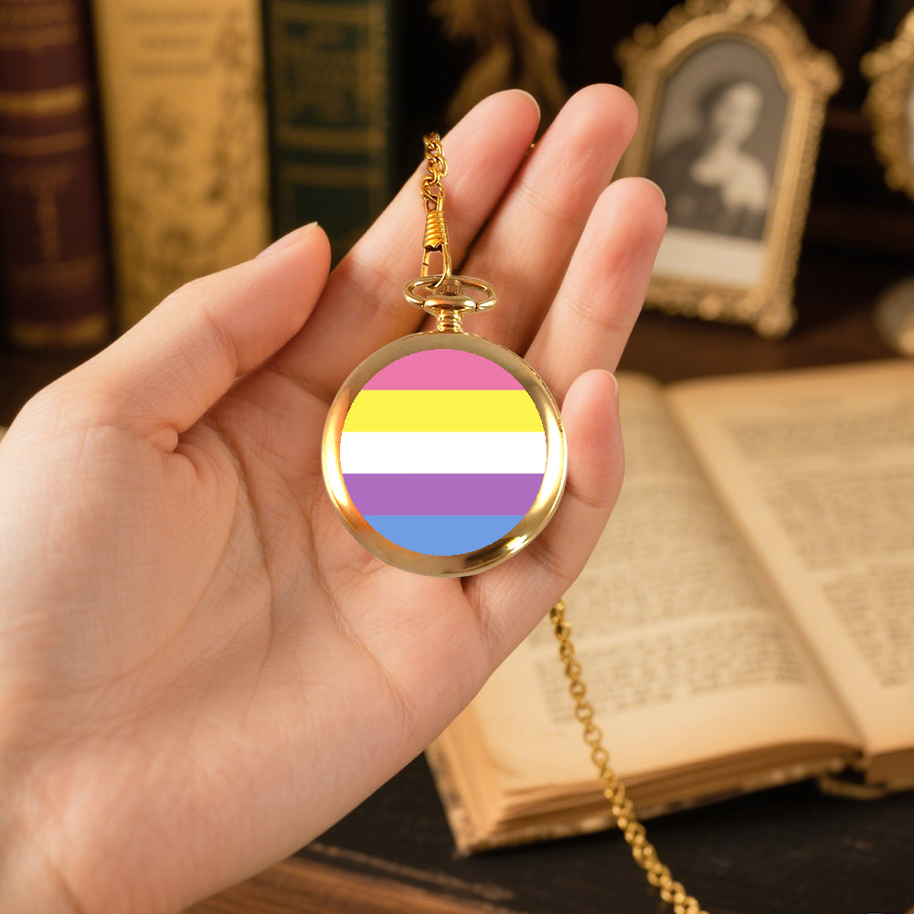 Bigender Pride Flag Round Pocket Watch