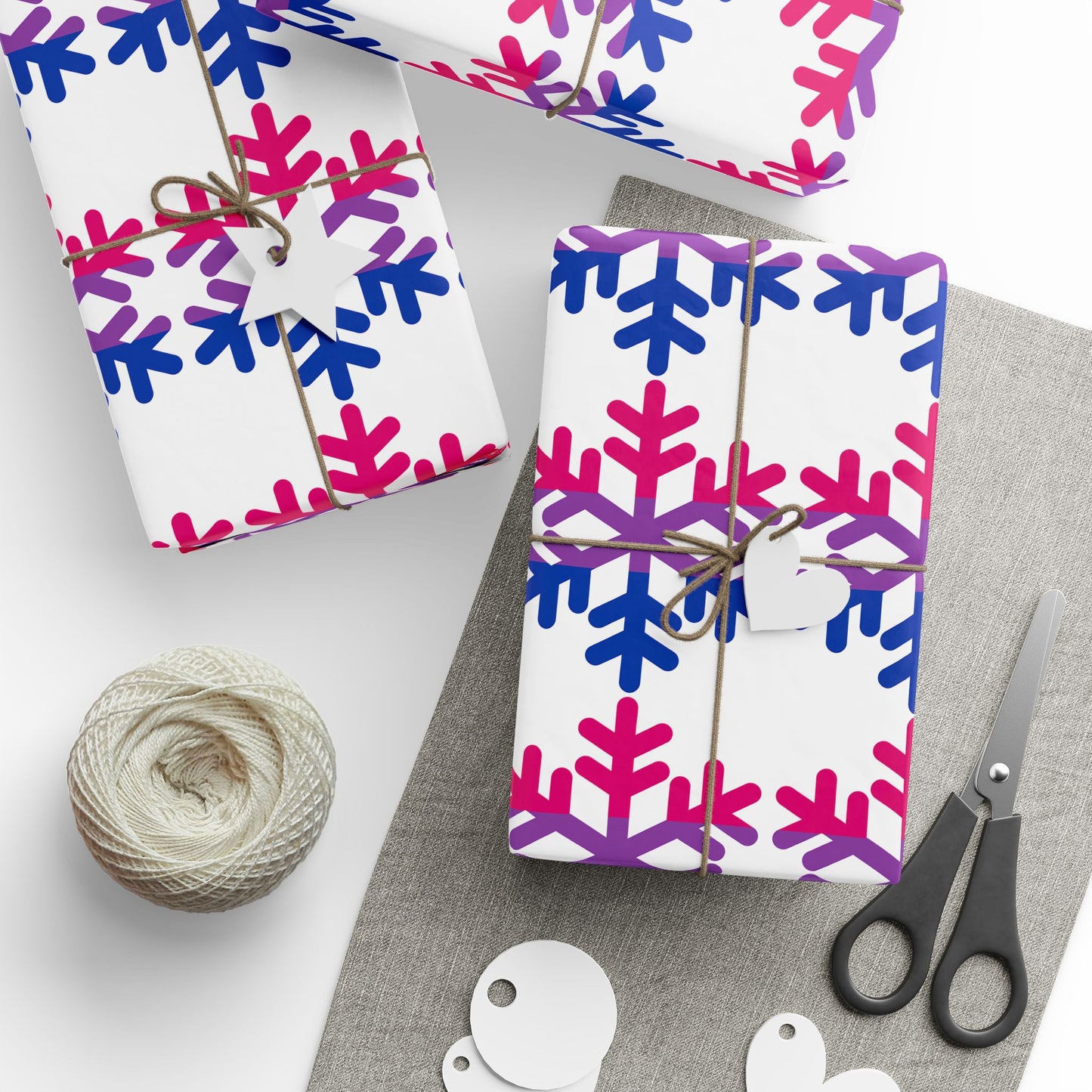 Bisexual Pride Flag Snowflake Wrapping Paper - Multiple Sizes/Finishes
