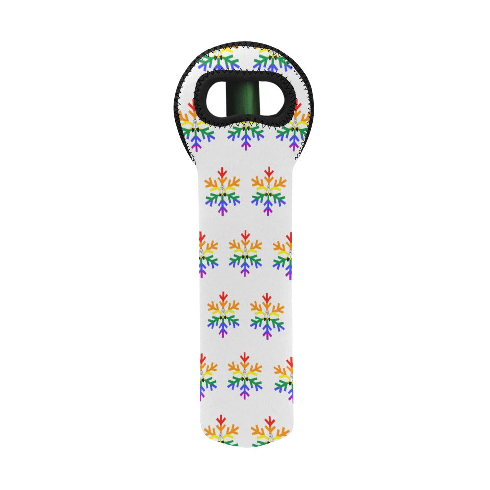 Two-Spirit Pride Flag Snowflake Neoprene Wine Bag