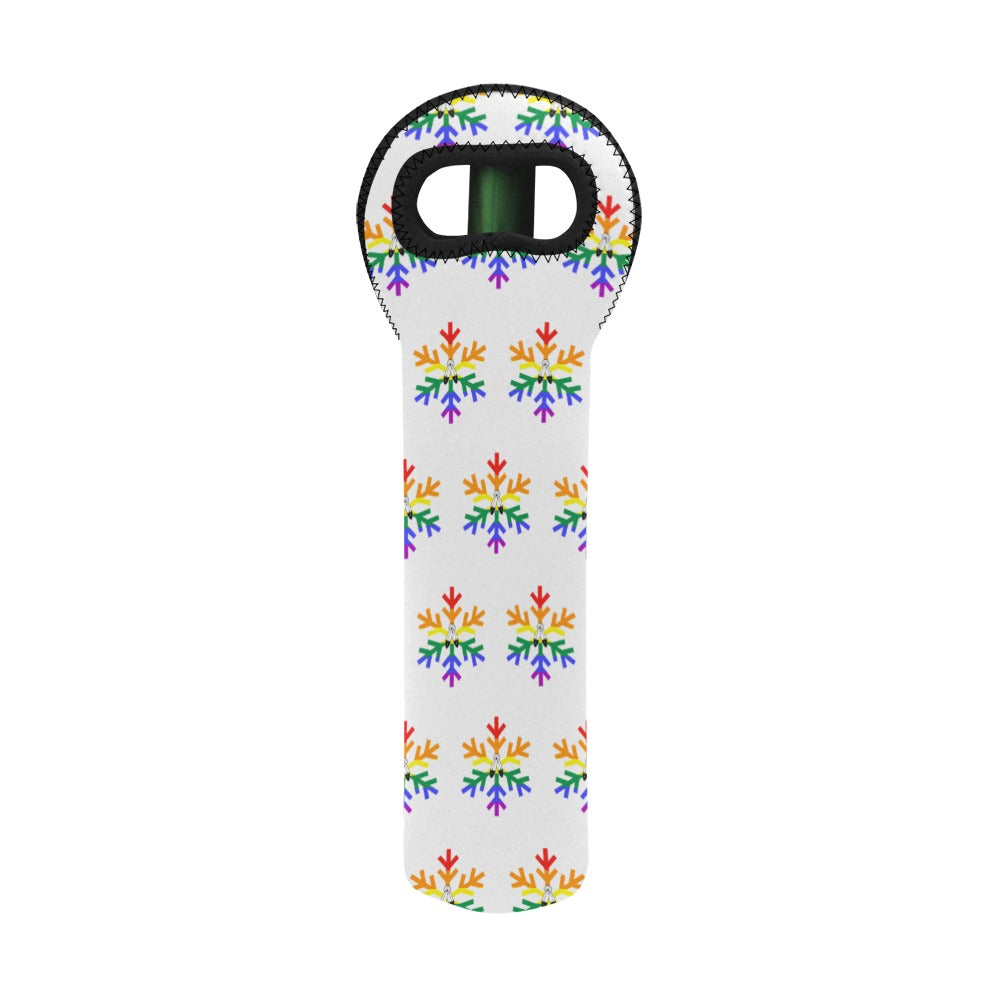 Two-Spirit Pride Flag Snowflake Neoprene Wine Bag