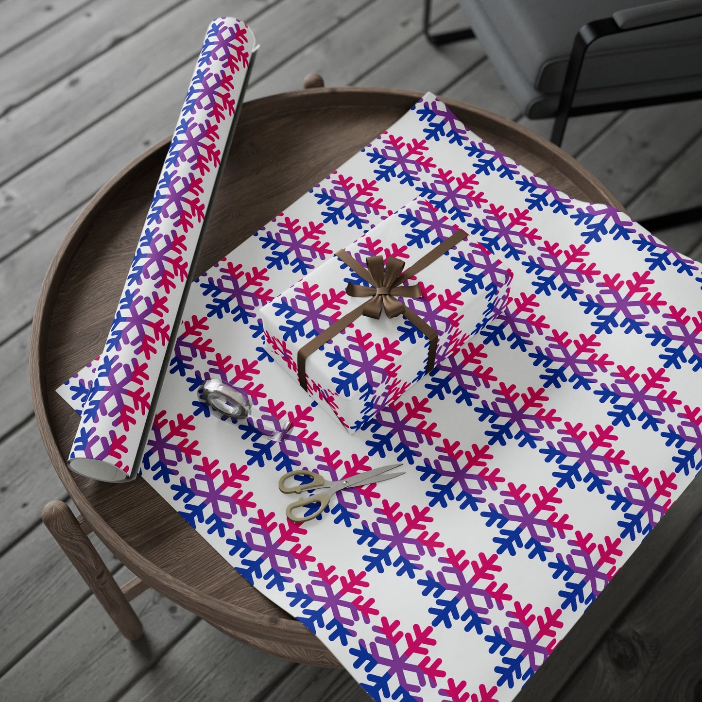 Bisexual Pride Flag Snowflake Wrapping Paper - Multiple Sizes/Finishes