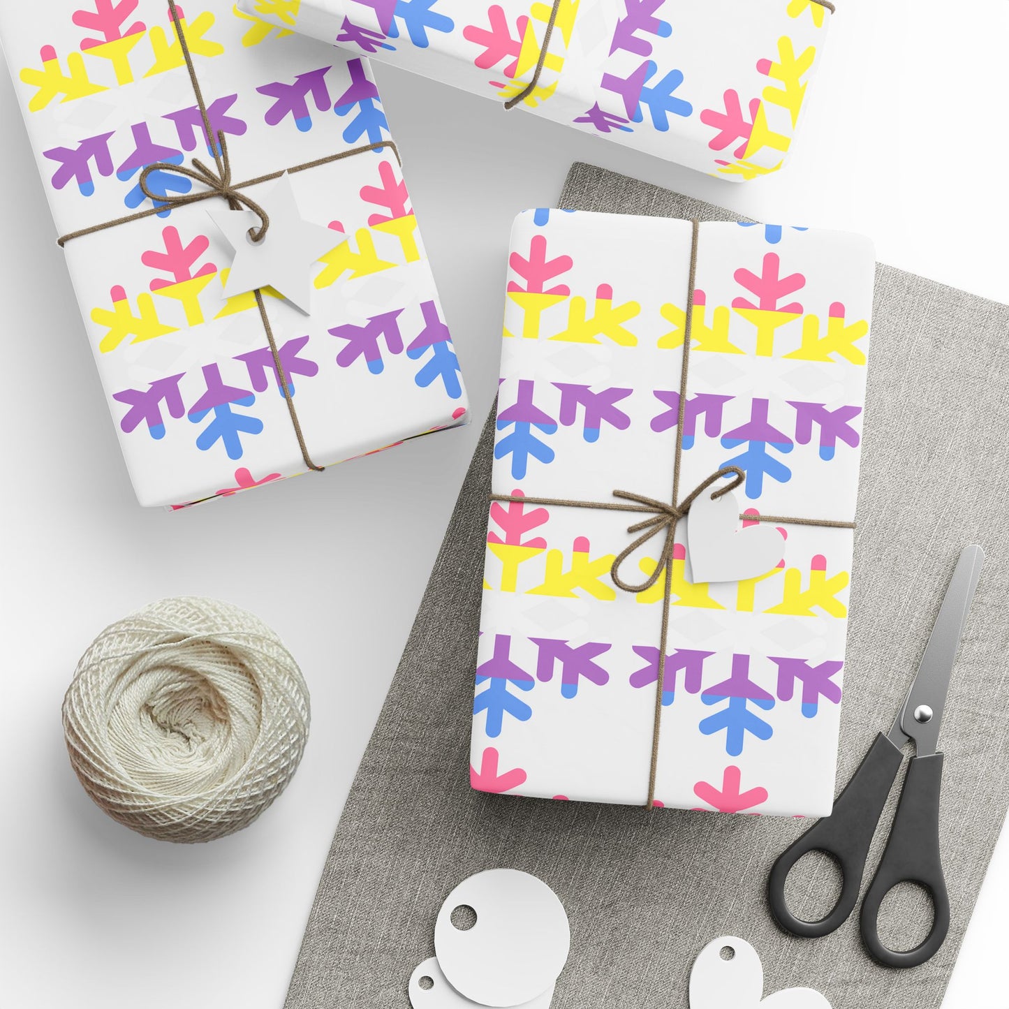 Bigender Pride Flag Snowflake Wrapping Paper - Multiple Sizes/Finishes