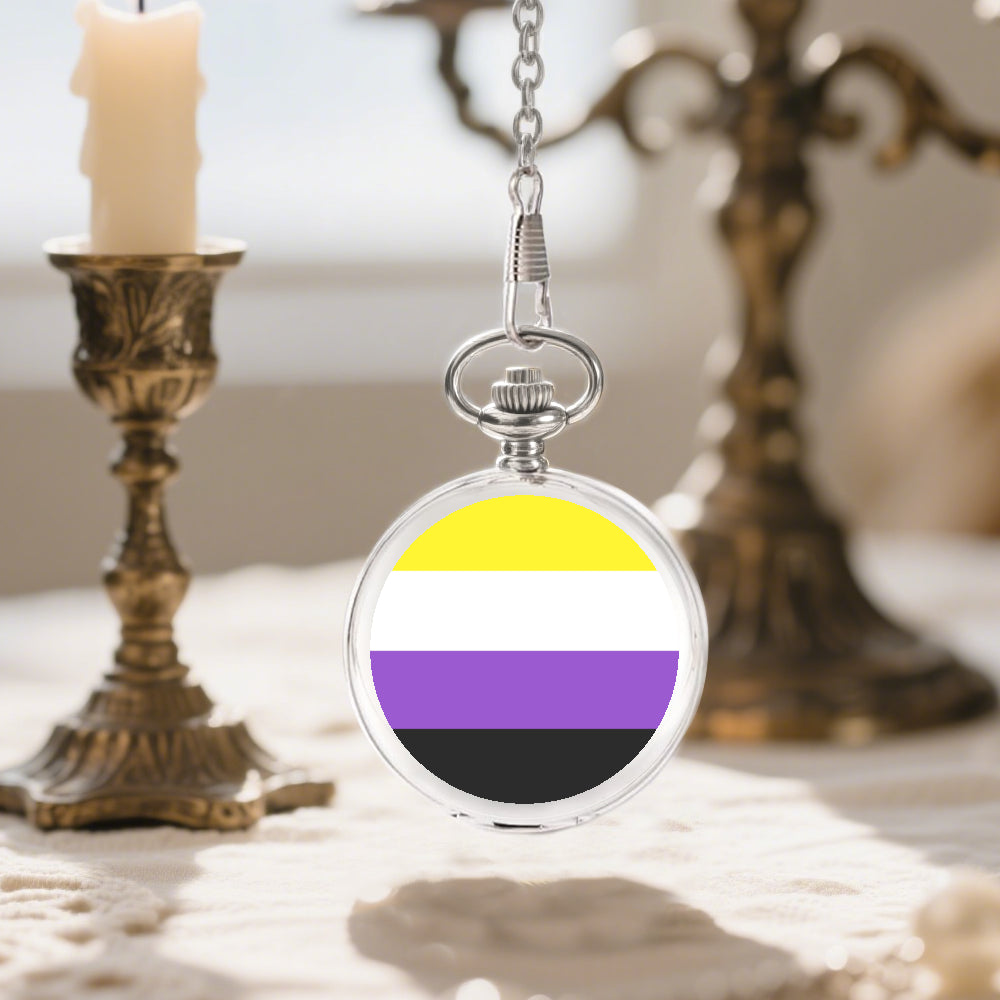 Non-Binary Pride Flag Round Pocket Watch