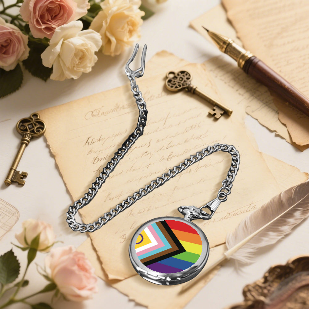 Inclusive Progress Pride Flag Round Pocket Watch