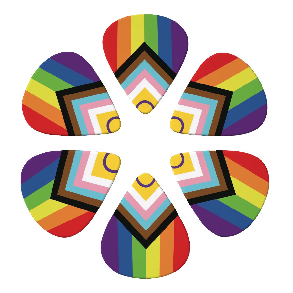 Inclusive Progress Pride Flag Set of 6 Guitar Pick and Case - .46 mm, .71 mm or .96 mm