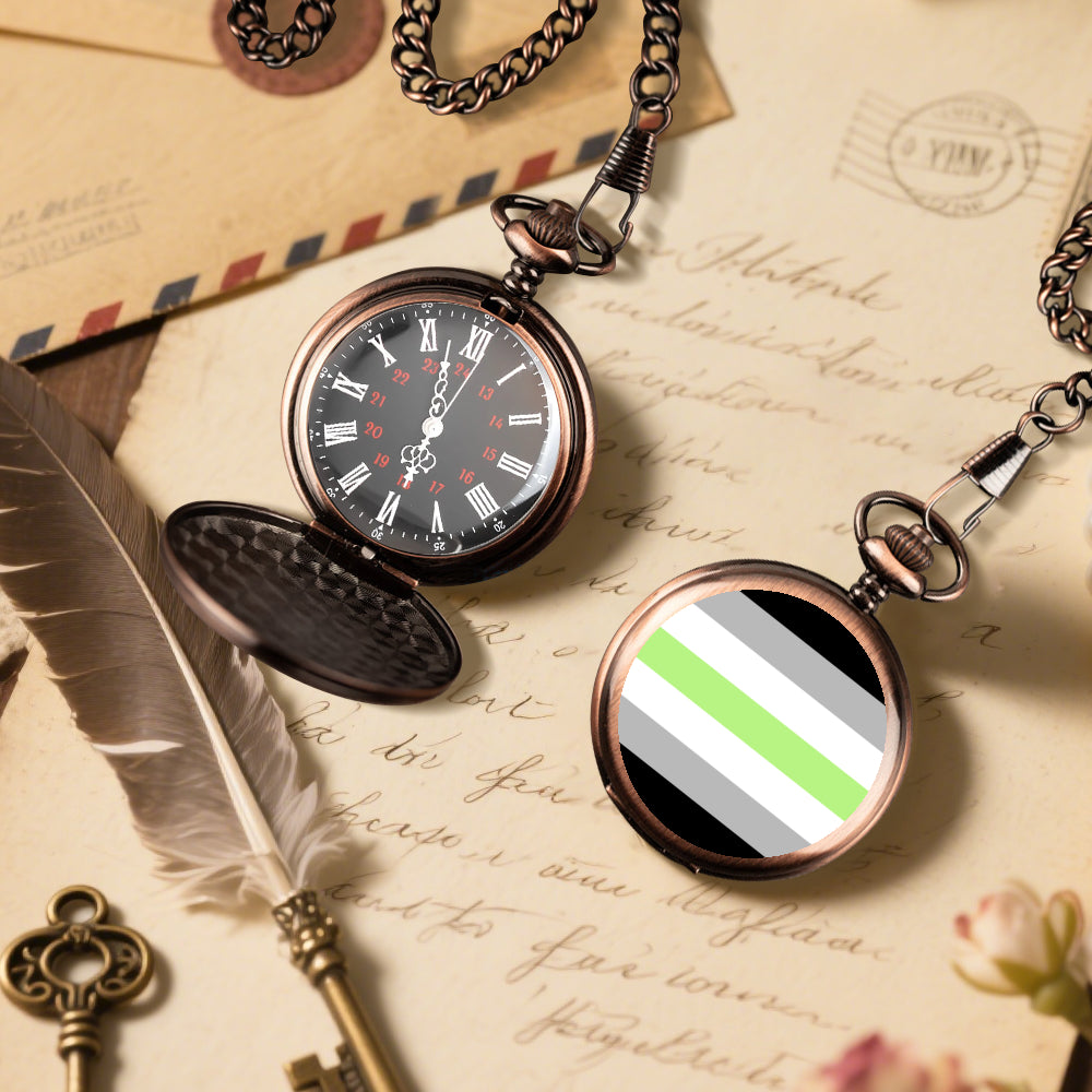 Agender Pride Flag Round Pocket Watch
