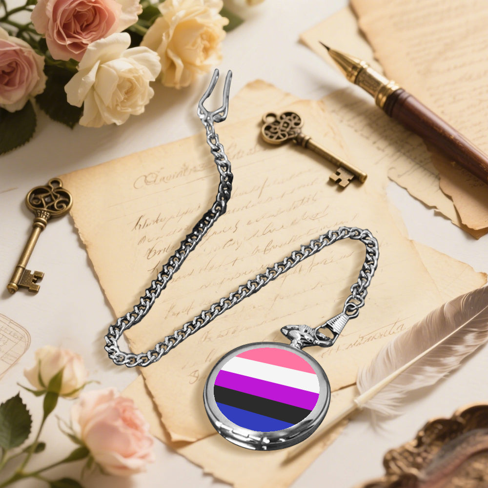Genderfluid Pride Flag Round Pocket Watch