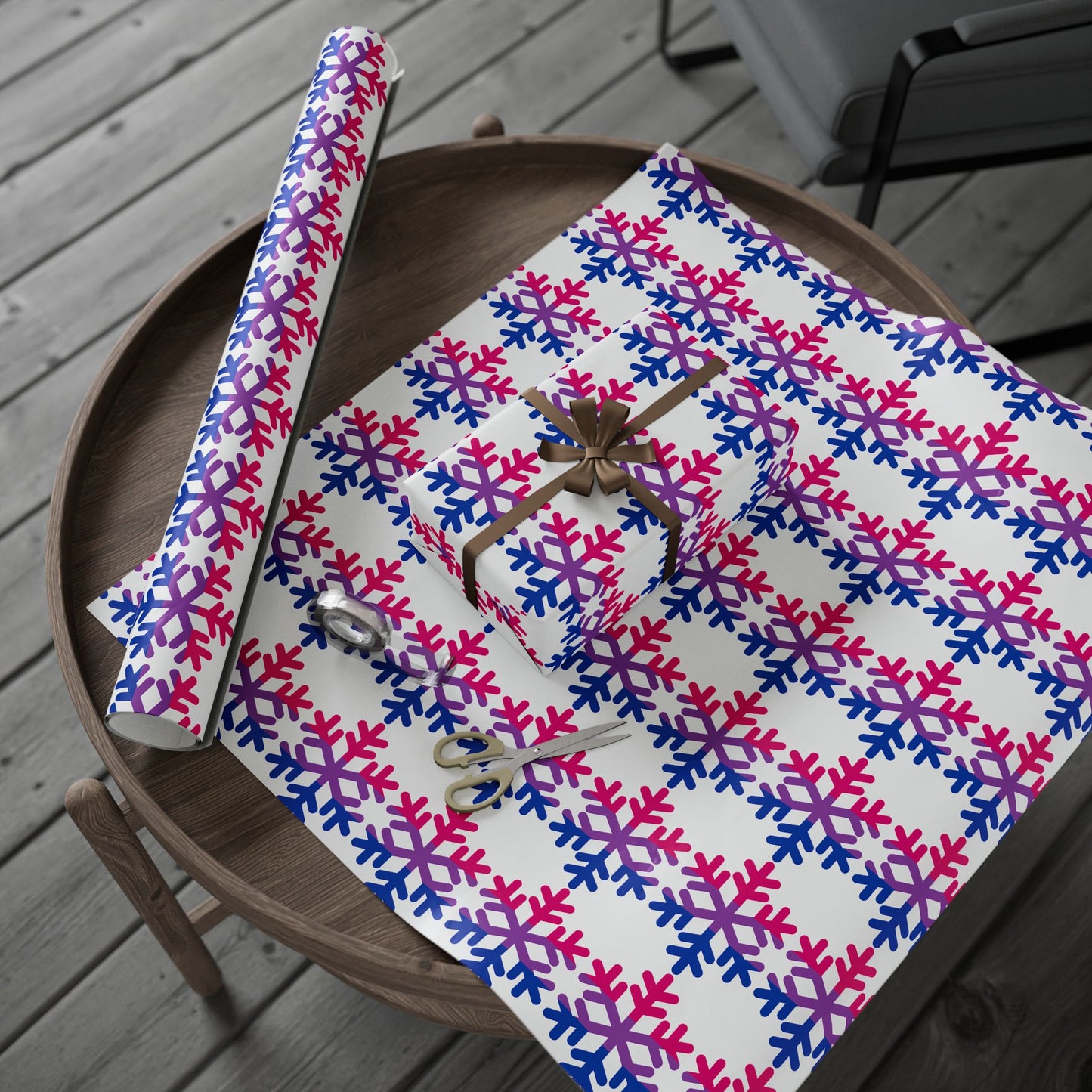 Bisexual Pride Flag Snowflake Wrapping Paper - Multiple Sizes/Finishes