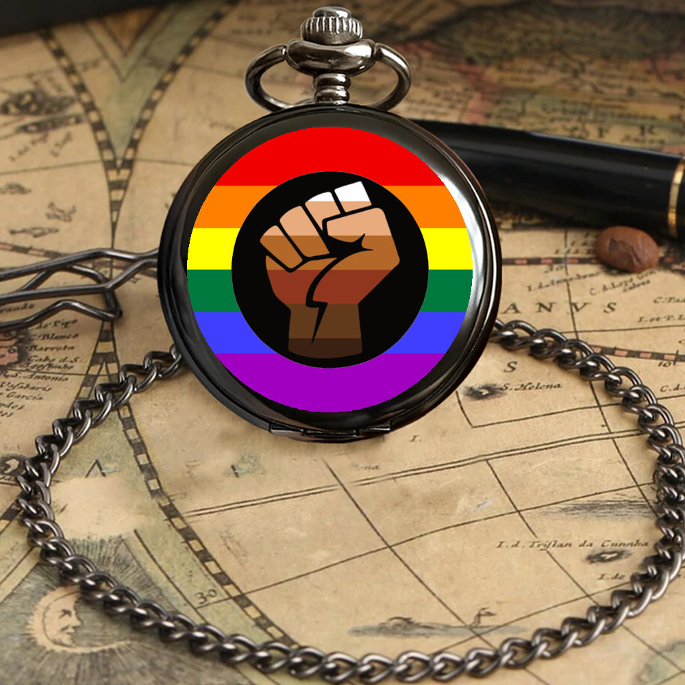 QPOC Pride Flag Round Pocket Watch
