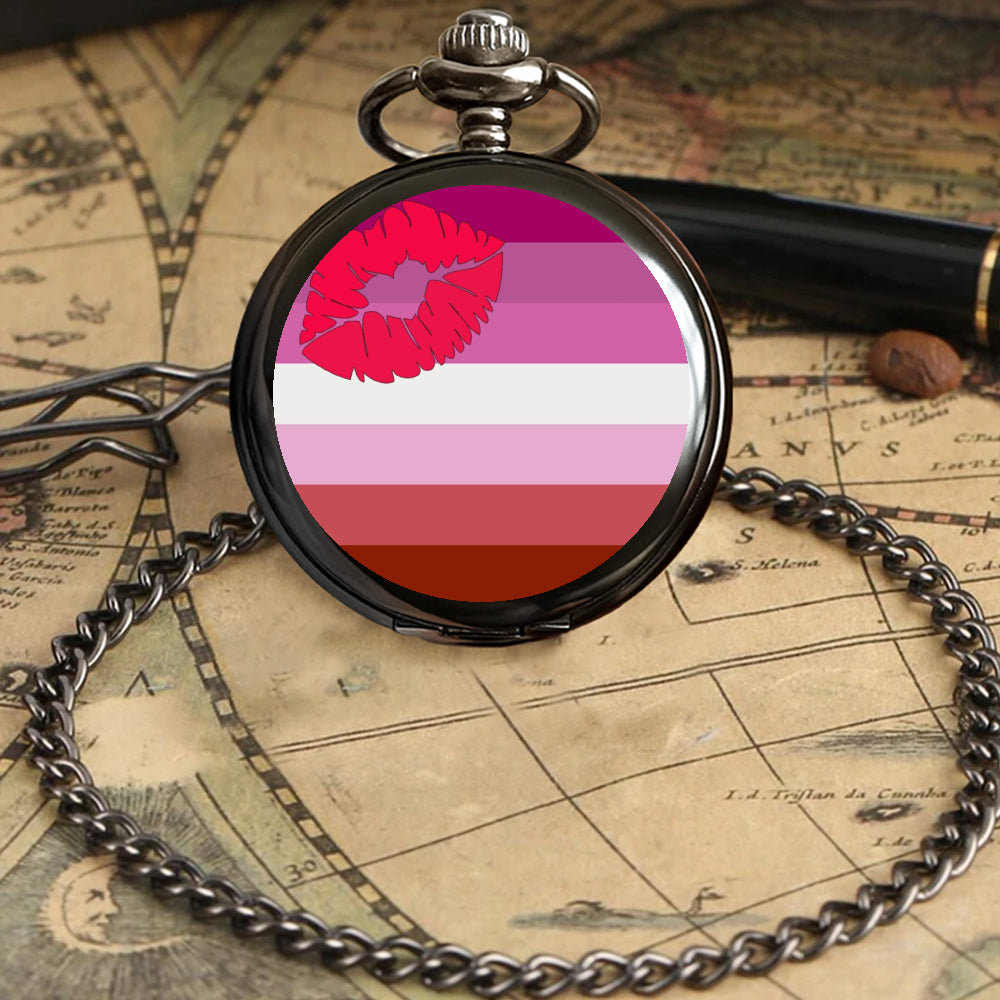 Lipstick Lesbian Pride Flag Round Pocket Watch