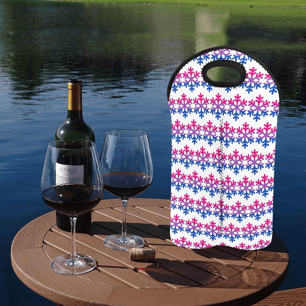Bisexual Pride Flag Snowflake 2-Bottle Neoprene Wine Bag
