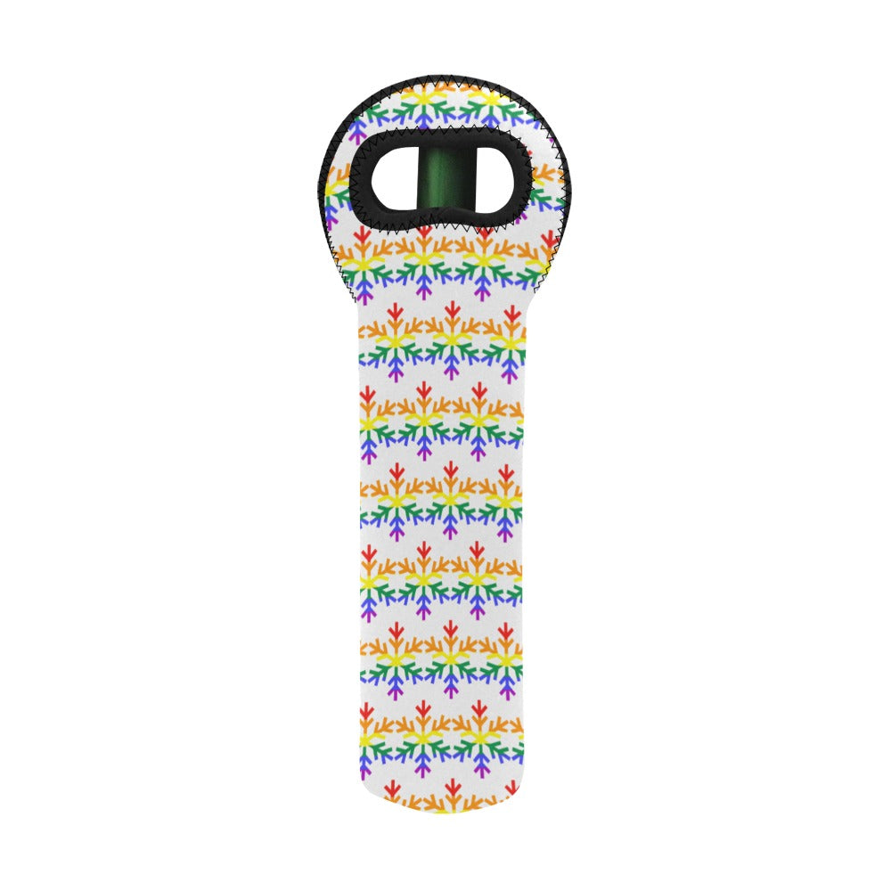 Rainbow Pride Flag Snowflake Neoprene Wine Bag