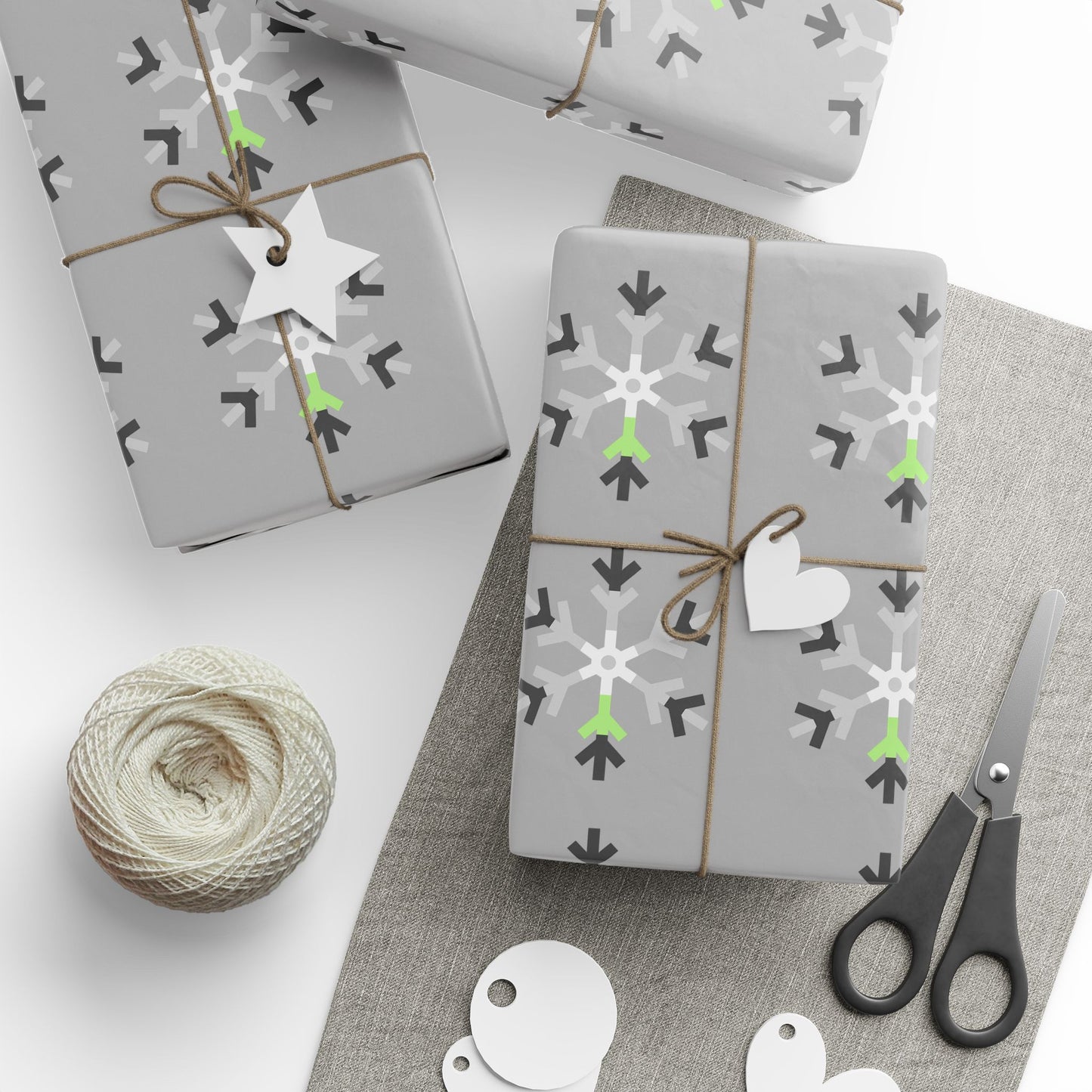 Agender Pride Flag Snowflake Wrapping Paper - Multiple Sizes/Finishes