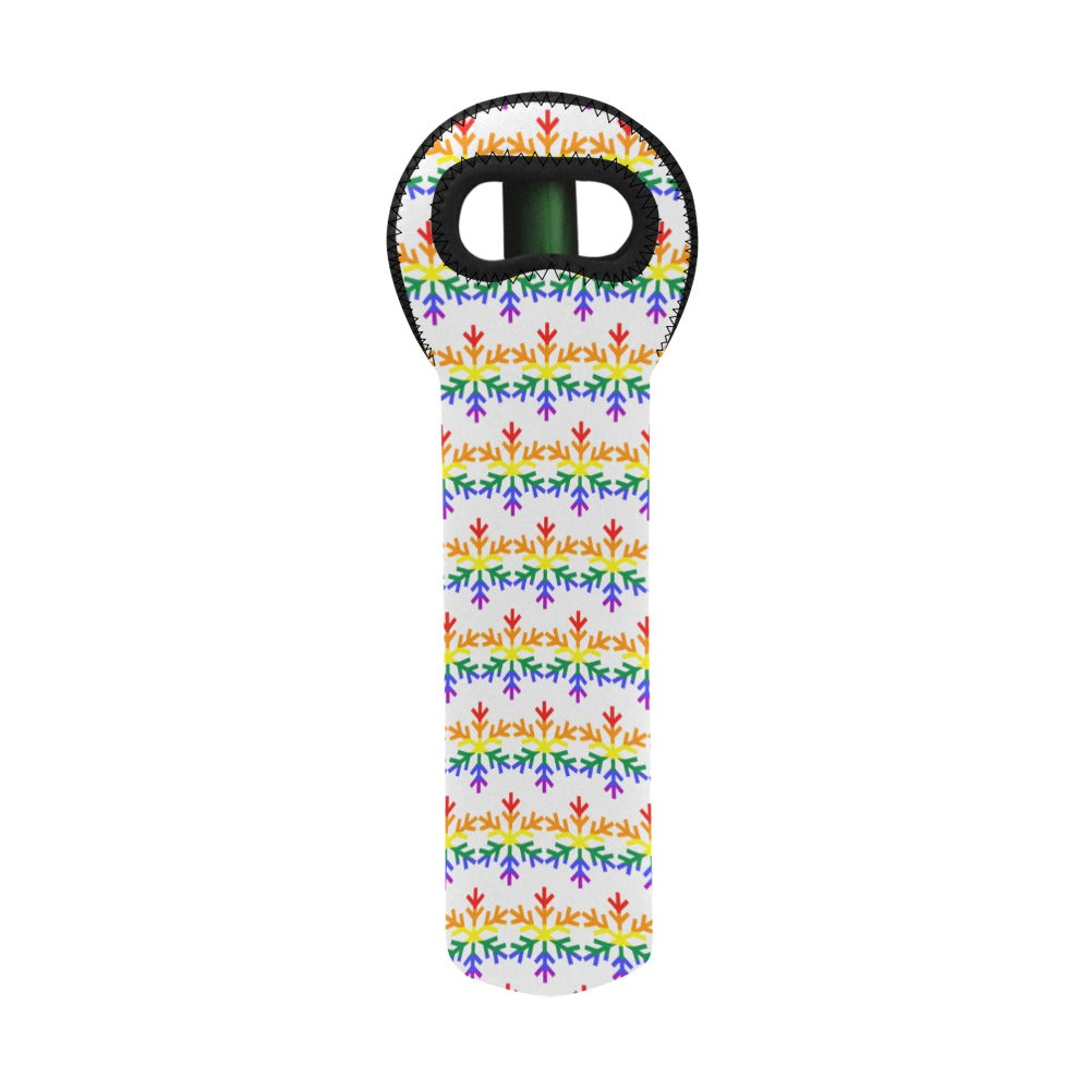 Rainbow Pride Flag Snowflake Neoprene Wine Bag