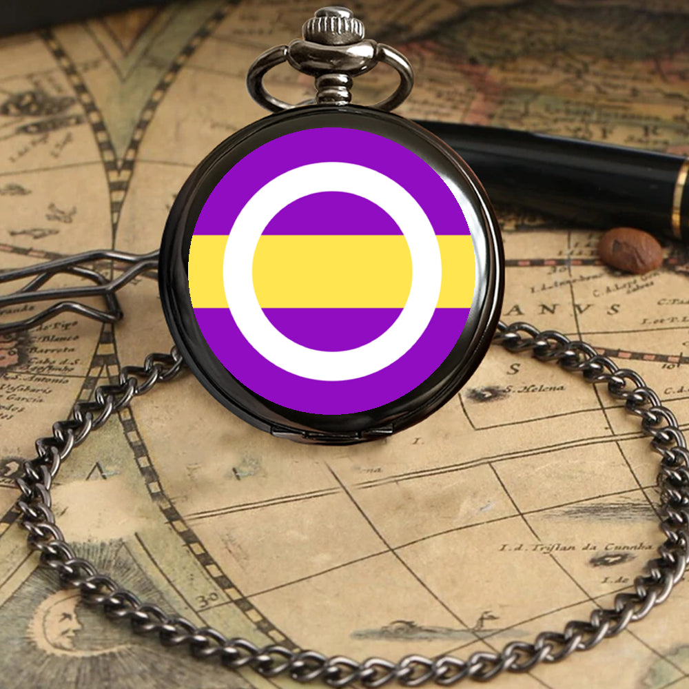 Intergender Pride Flag Round Pocket Watch
