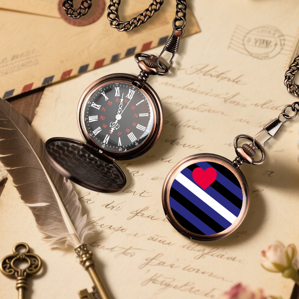 Leather Pride Flag Round Pocket Watch