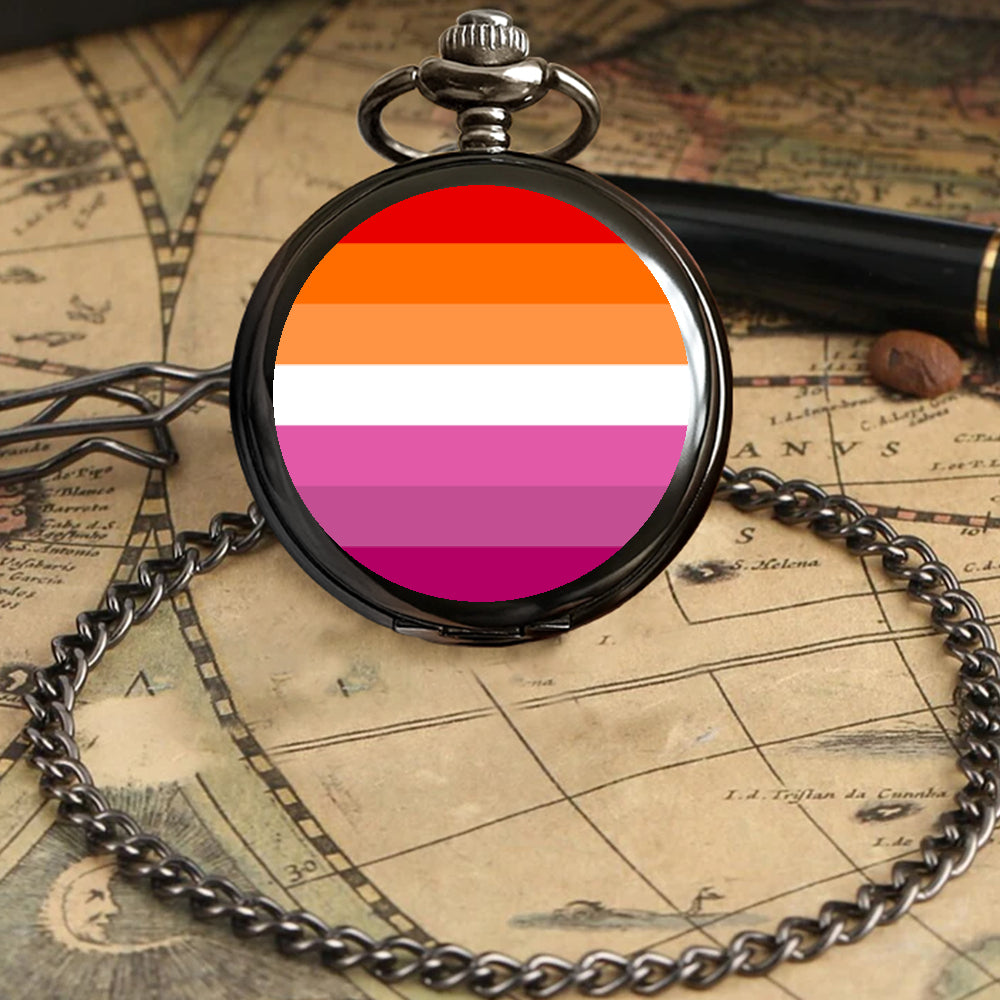 Lesbian Pride Flag Round Pocket Watch