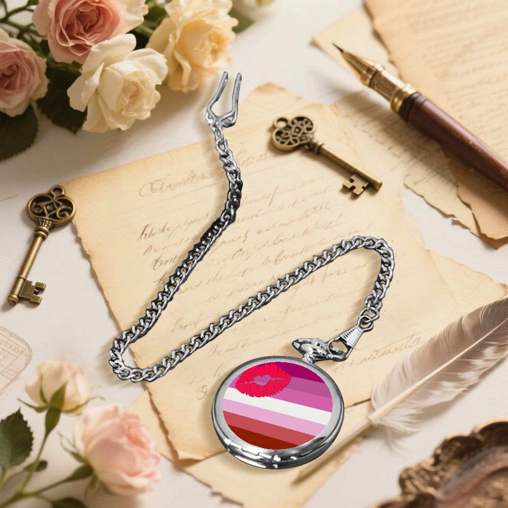 Lipstick Lesbian Pride Flag Round Pocket Watch