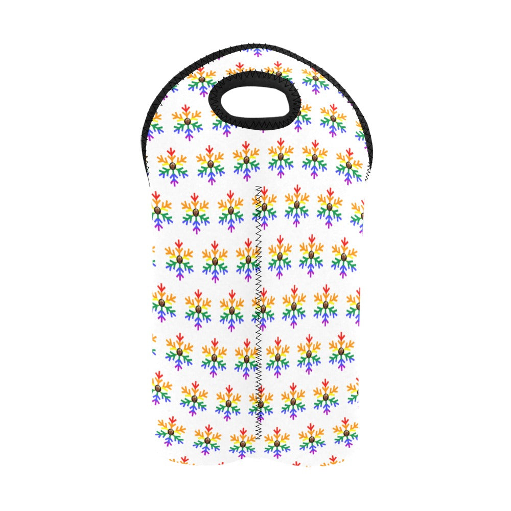 QPOC Pride Flag Snowflake 2-Bottle Neoprene Wine Bag