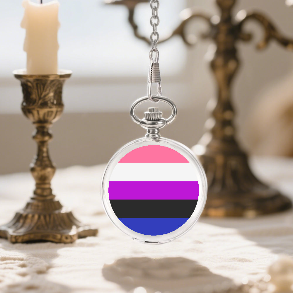 Genderfluid Pride Flag Round Pocket Watch