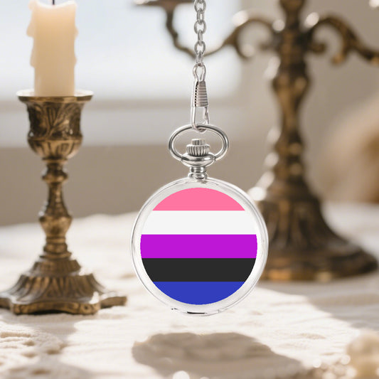 Genderfluid Pride Flag Round Pocket Watch