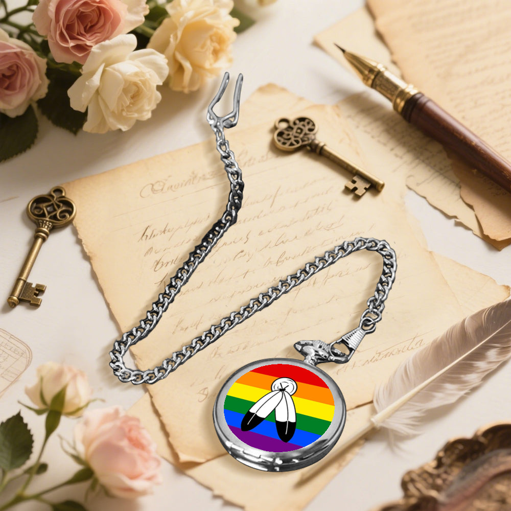 Two-Spirit Pride Flag Round Pocket Watch