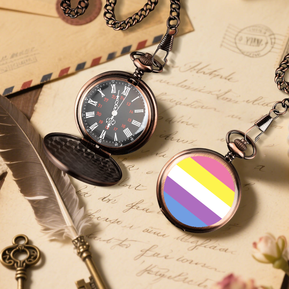 Bigender Pride Flag Round Pocket Watch