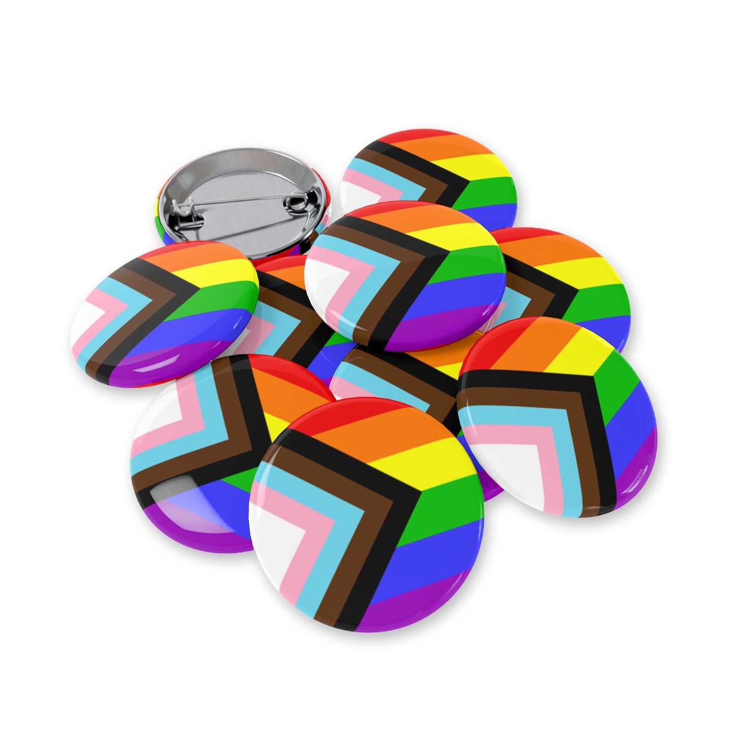 Progress Pride Flag Round Pins - Multiple Sizes