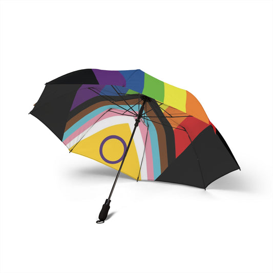 Inclusive Pride Progress Flag Semi-Automatic Foldable Umbrella