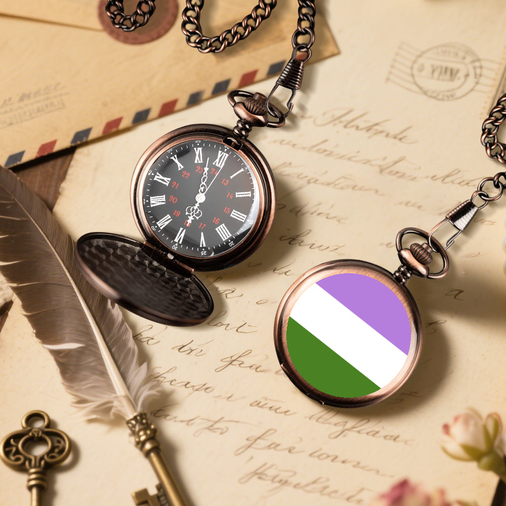 Genderqueer Pride Flag Round Pocket Watch
