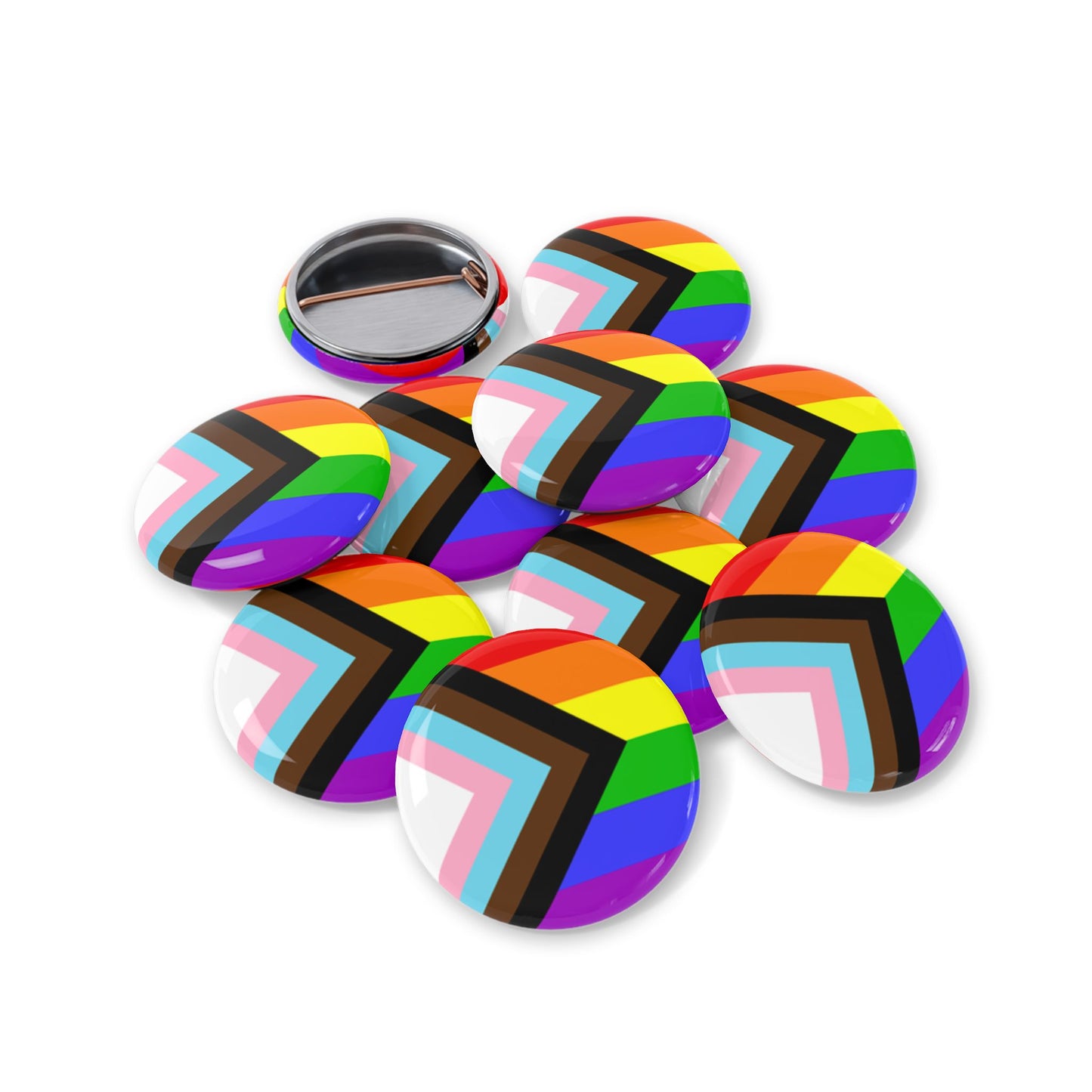 Progress Pride Flag Round Pins - Multiple Sizes