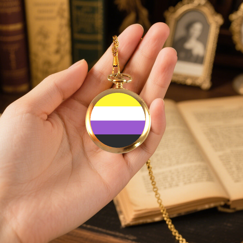 Non-Binary Pride Flag Round Pocket Watch