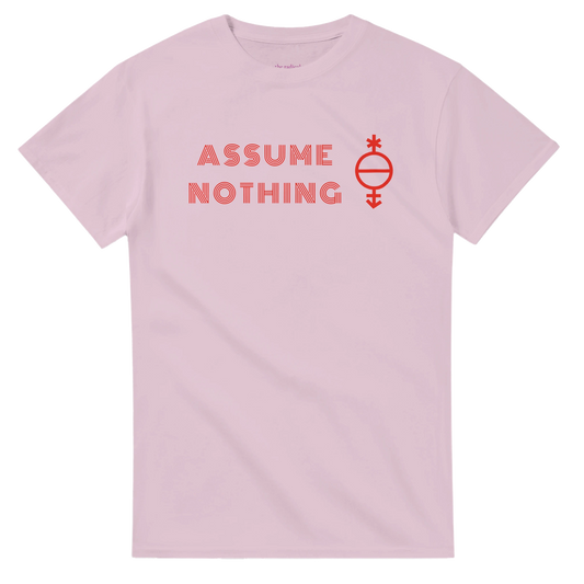 Assume Nothing Pangender / Poligender Symbol Heavyweight Unisex Crewneck T-shirt | Gildan® 5000 Light Pink