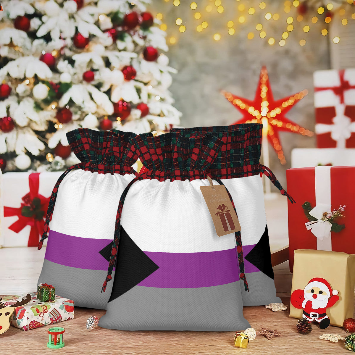 Demisexual Pride Flag Plaid Linen Drawstring Gift Bag - Multiple Sizes