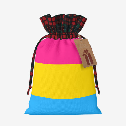 Pansexual Pride Flag Plaid Linen Drawstring Gift Bag - Multiple Sizes