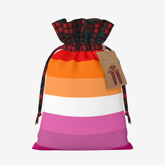 Lesbian Pride Flag Plaid Linen Drawstring Gift Bag - Multiple Sizes