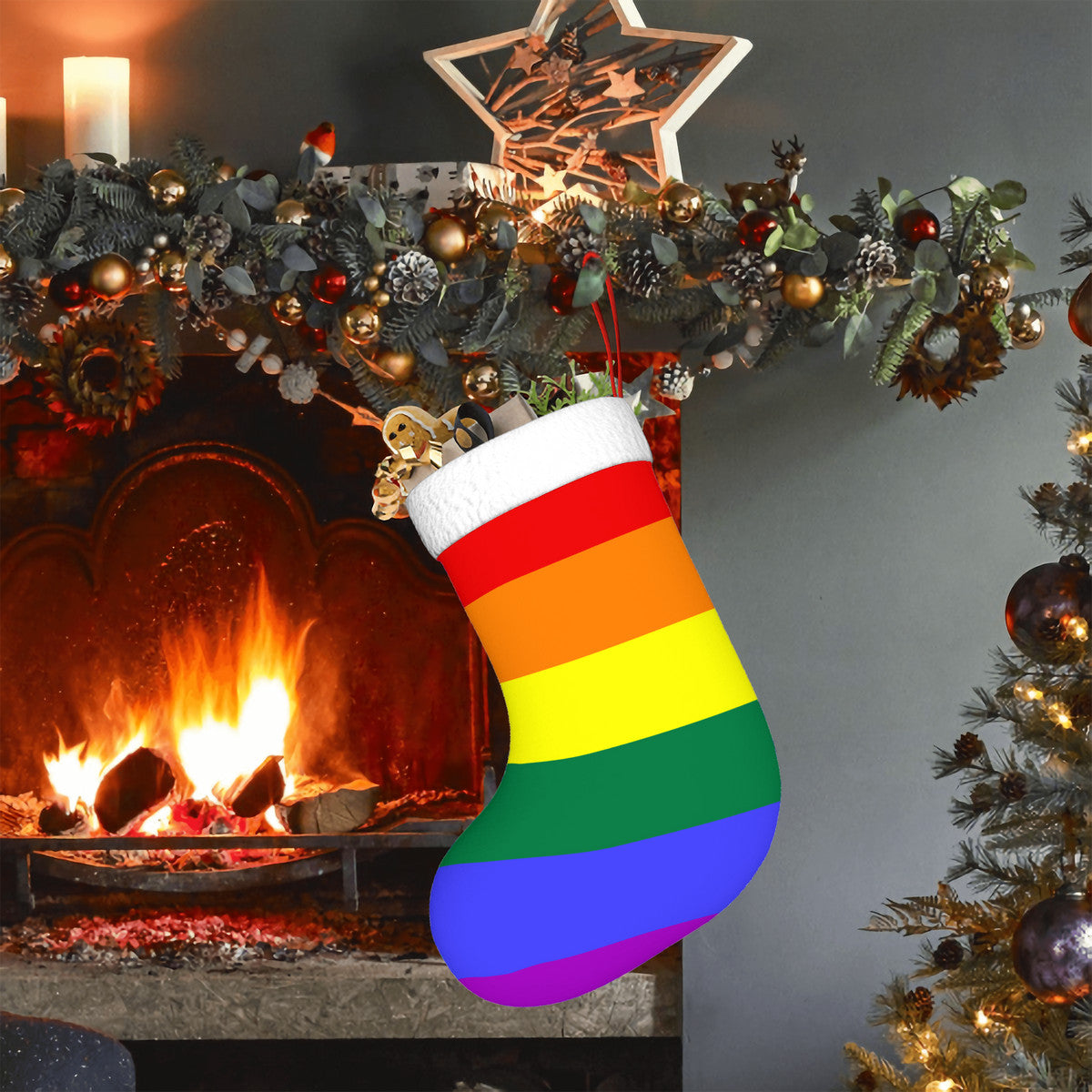 Rainbow Pride Flag Holiday Stocking 11" x 17.7"
