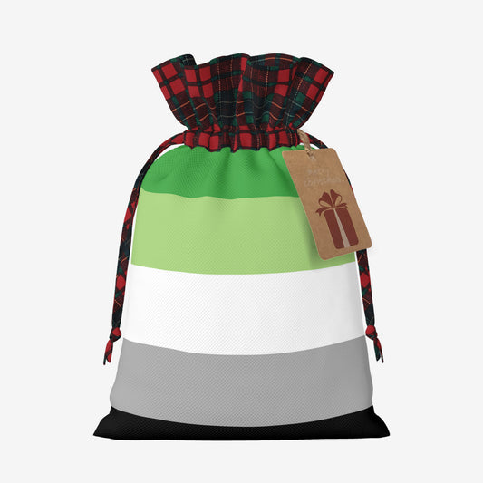Aromantic Pride Flag Plaid Linen Drawstring Gift Bag - Multiple Sizes