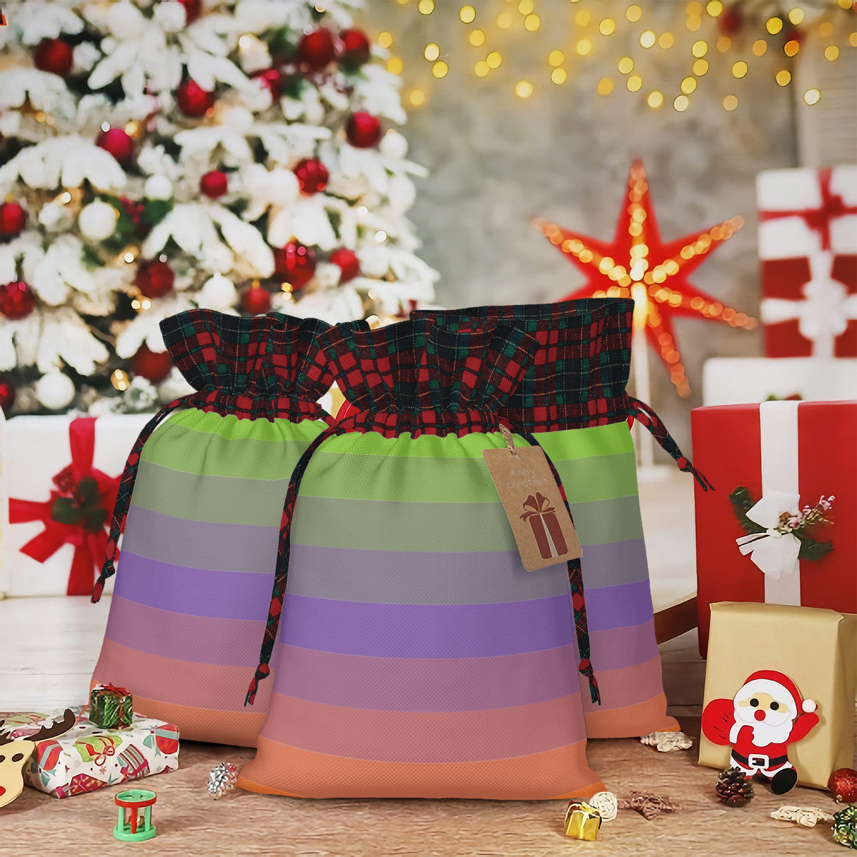 Aliagender Pride Flag Plaid Linen Drawstring Gift Bag - Multiple Sizes