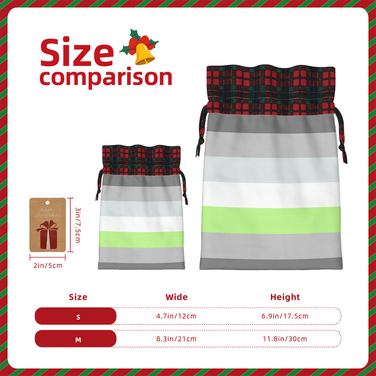 Demiagender Pride Flag Plaid Linen Drawstring Gift Bag - Multiple Sizes