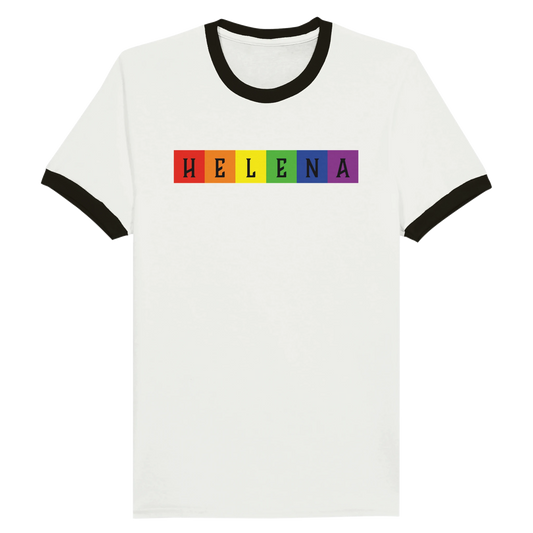 Helena Pride Unisex Ringer T-shirt White with Black