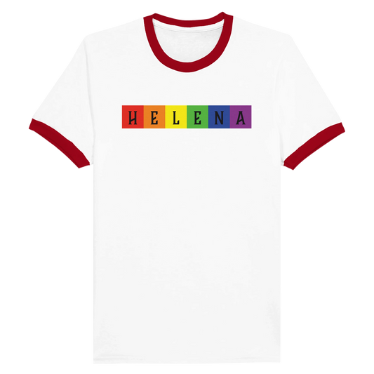Helena Pride Unisex Ringer T-shirt White with Red