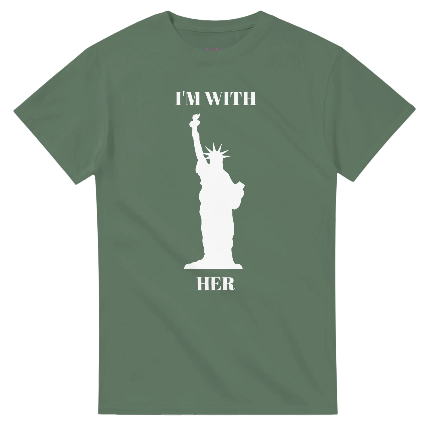 I'm With Her Heavyweight Unisex Crewneck T-shirt | Gildan® 5000 Military Green