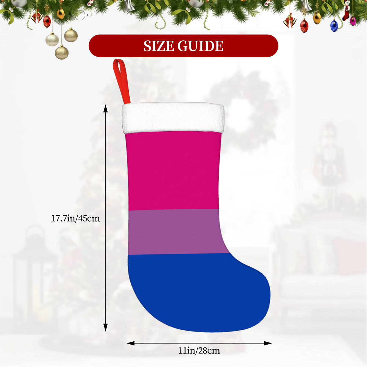Bisexual Pride Flag Holiday Stocking 11" x 17.7"